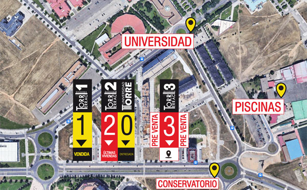 Emplazamiento de Torre Universidad, Torreterrace 1, Torreterrace 2 y Torreterrace 3