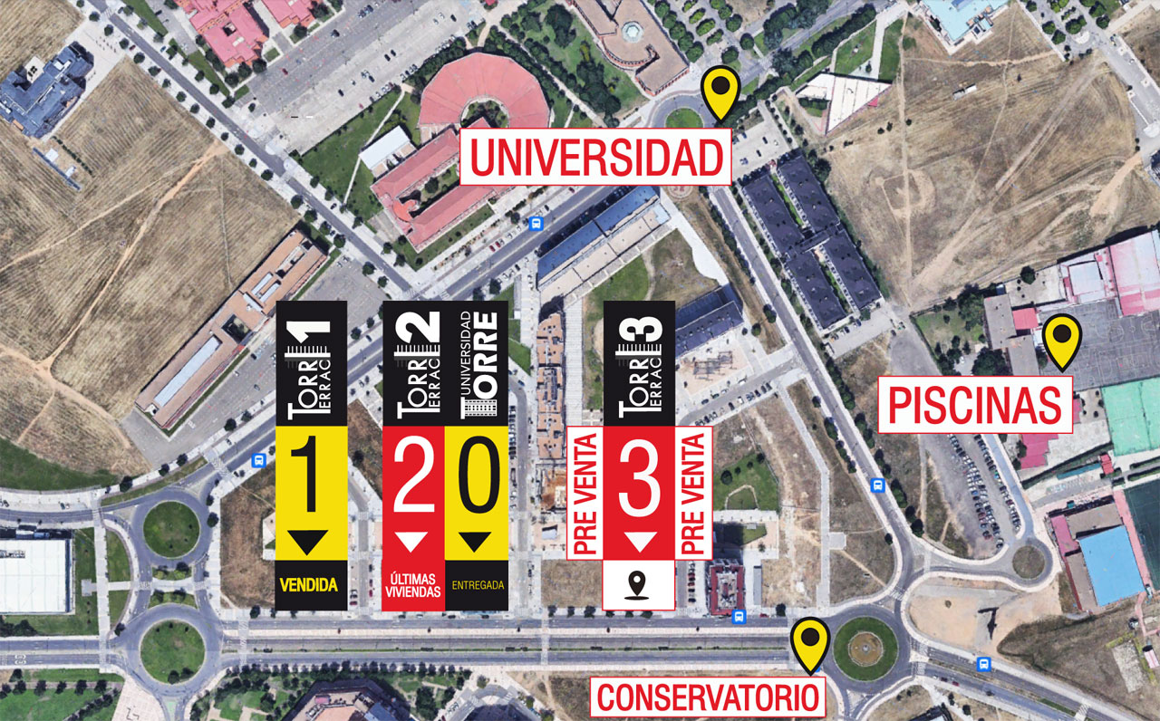 Emplazamiento de Torre Universidad, Torreterrace 1, Torreterrace 2 y Torreterrace 3