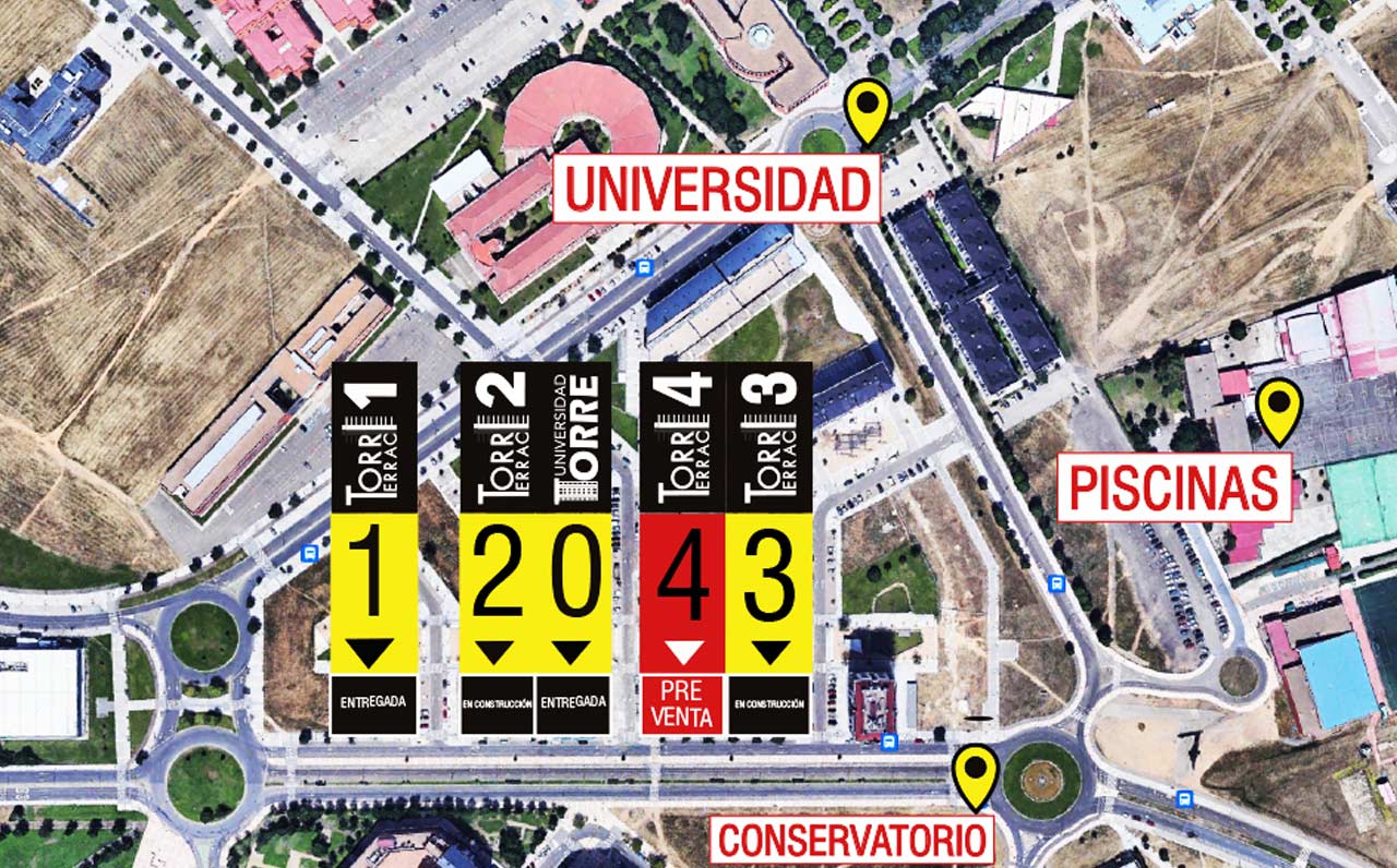 Emplazamiento de Torre Universidad, Torreterrace 1, Torreterrace 2, Torreterrace 3 y Torreterrace 4